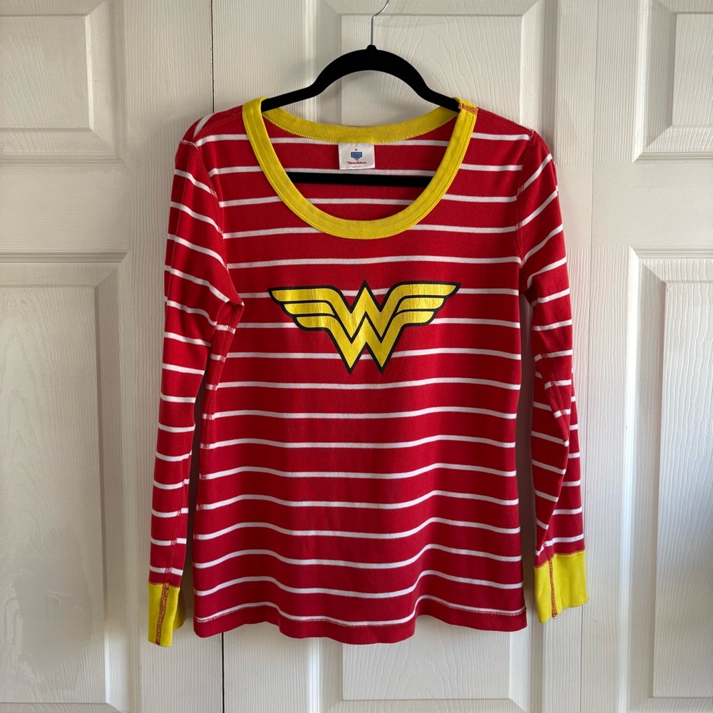Hanna Andersson Women’s Red DC Wonder‎ Woman Long John Striped Pajama Top M Soft